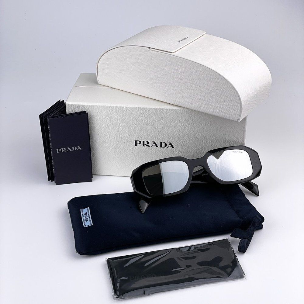 NEW Prada PR17WS 1AB2B0 Black Light Gray Mirrored Silver Square Unisex - Picture 12 of 13